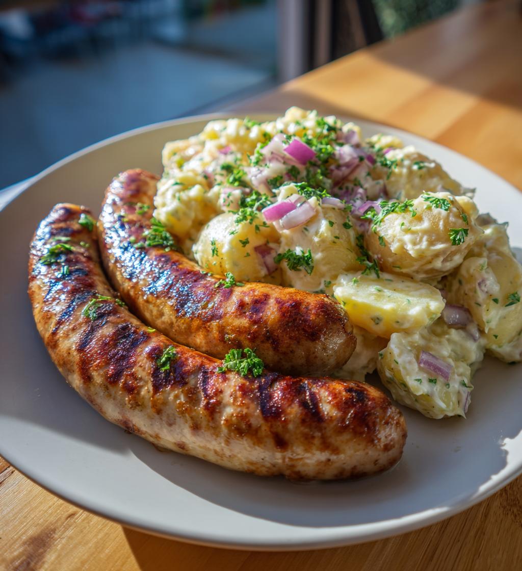 Grillet pølser med kartoffelsalat