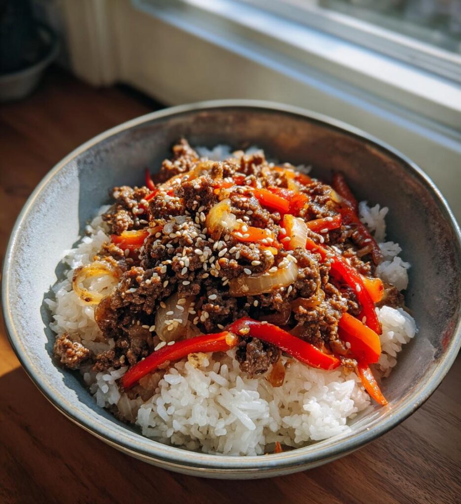 Oksekødsbowl med ris