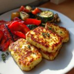 Grillet halloumi med grøntsager