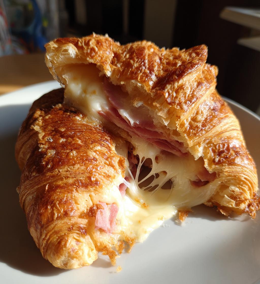 Croissant med ost og skinke