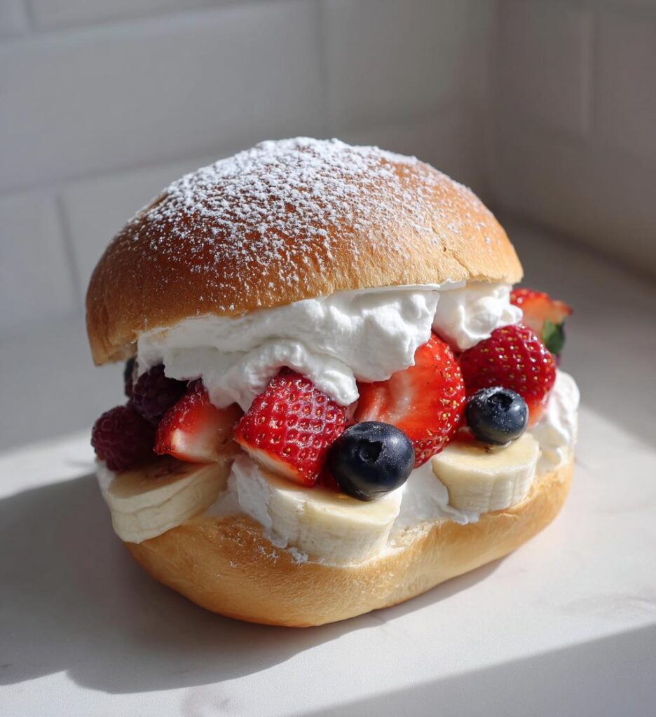 Fastelavnsboller med creme og frugt