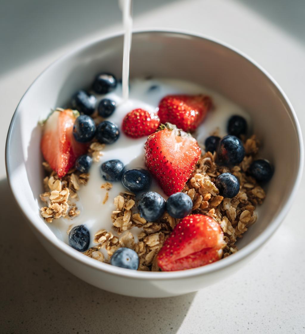 Müsli med mælk og bær