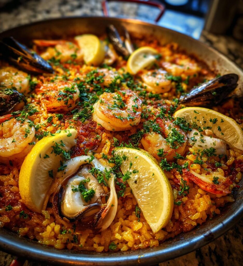 Paella med skaldyr