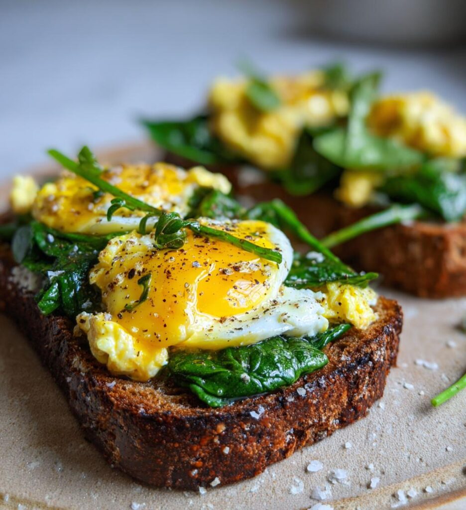 Rugbrød med æg og spinat