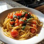 Pasta med tomat og basilikum