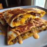 cheeseburger quesadilla with homemade burger sauce