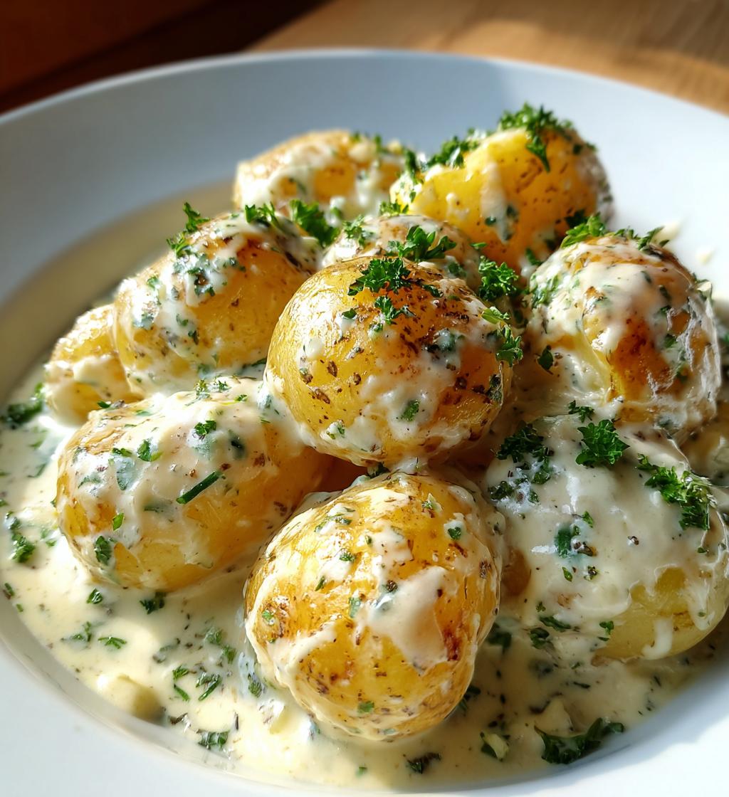 creamy garlic sauce baby potatoes