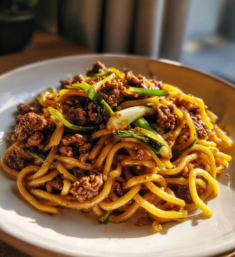 mongolian ground beef noodles